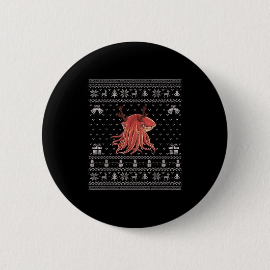 Ugly Xmas Sweater Style Cuttlefish Reindeer Christ Button (Vorderseite)