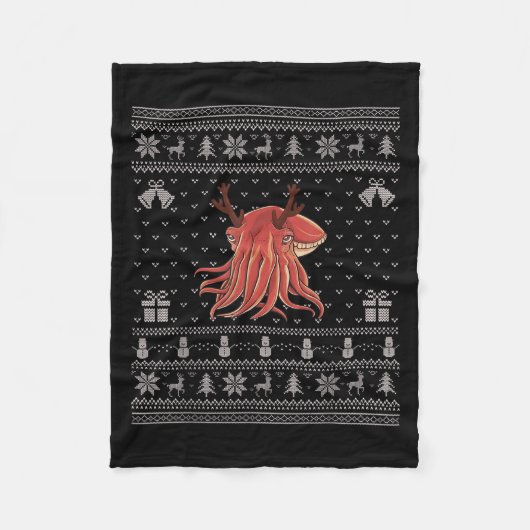 Ugly Xmas Sweater Style Cuttlefish Reindeer Christ Fleecedecke (Vorderseite)