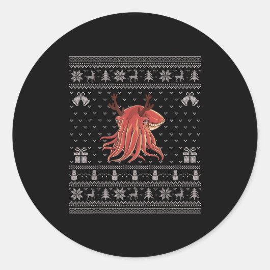 Ugly Xmas Sweater Style Cuttlefish Reindeer Christ Runder Aufkleber (Vorderseite)