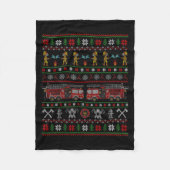 Ugly Xmas Sweater Style Fire Truck Firefighter Chr Fleecedecke (Vorderseite)