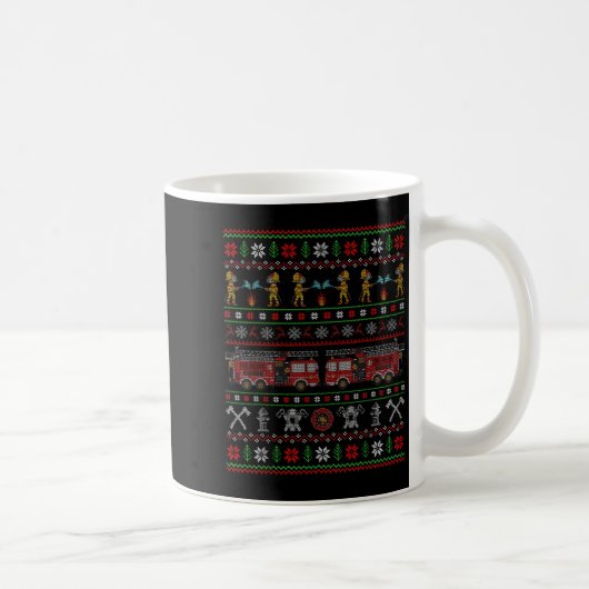 Ugly Xmas Sweater Style Fire Truck Firefighter Chr Kaffeetasse (Rechts)