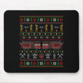 Ugly Xmas Sweater Style Fire Truck Firefighter Chr Mousepad (Vorne)