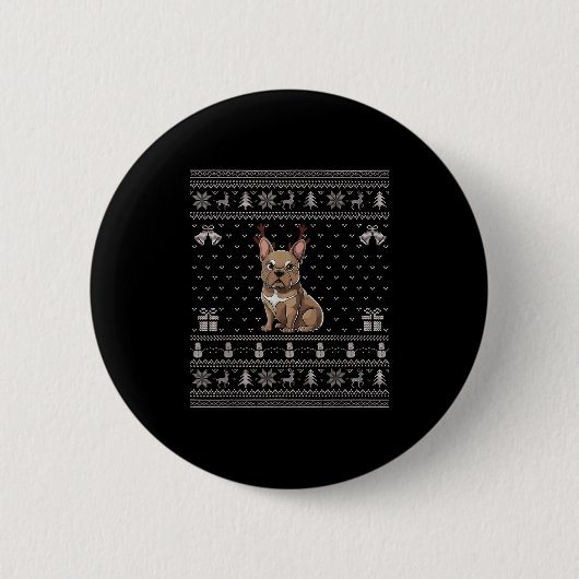 Ugly Xmas Sweater Style Frenchie Dog Reindeer Chri Button (Vorderseite)