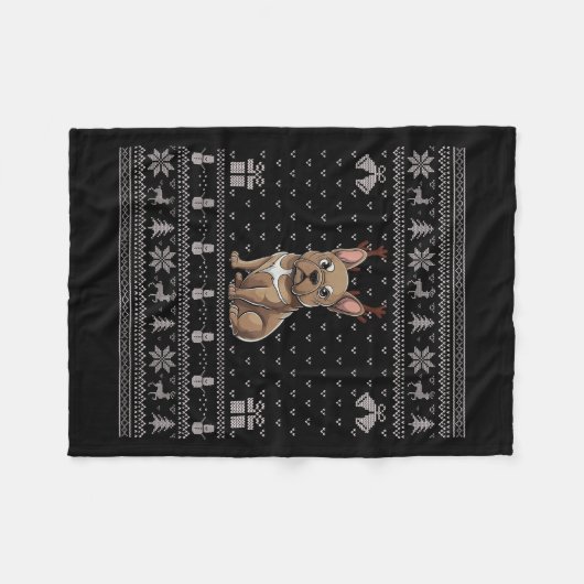 Ugly Xmas Sweater Style Frenchie Dog Reindeer Chri Fleecedecke (Vorderseite (Horizontal))