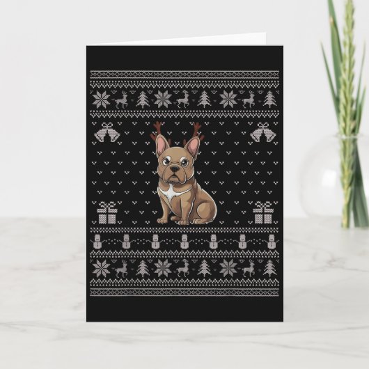 Ugly Xmas Sweater Style Frenchie Dog Reindeer Chri Karte (Vorderseite)