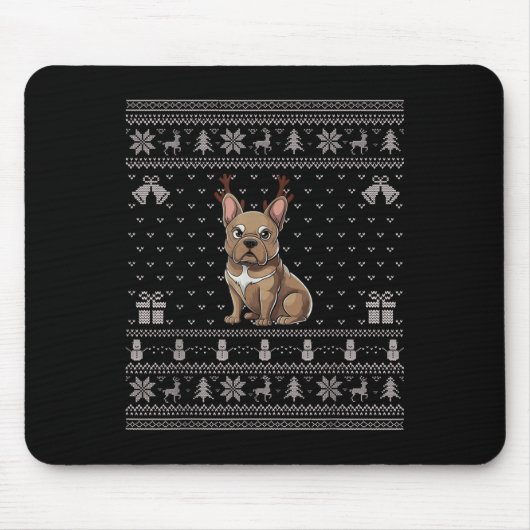 Ugly Xmas Sweater Style Frenchie Dog Reindeer Chri Mousepad (Vorne)