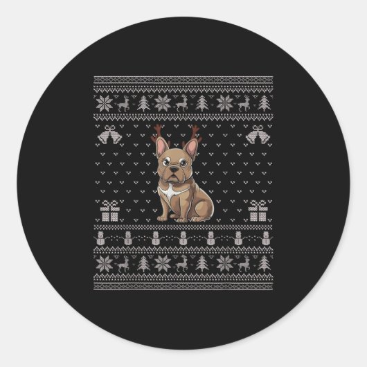 Ugly Xmas Sweater Style Frenchie Dog Reindeer Chri Runder Aufkleber (Vorderseite)