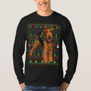 Ugly Xmas Sweater Style Funny Airedale Terrier Dog T-Shirt