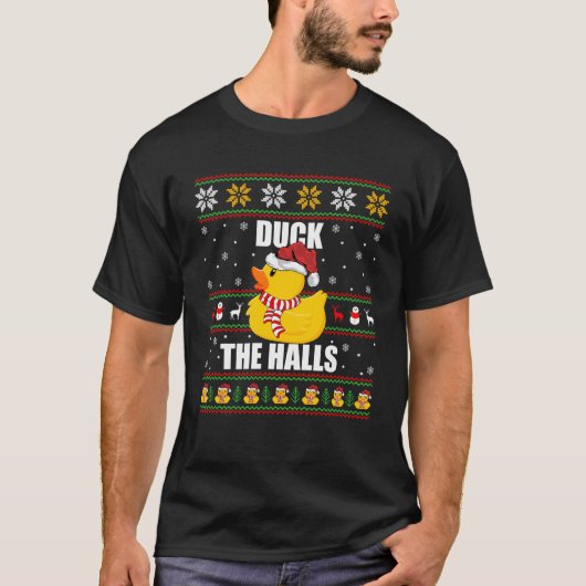 Ugly Xmas Sweater Style Funny Rubber Duck Christma T-Shirt (Vorderseite)