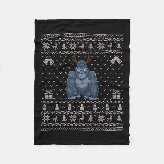 Ugly Xmas Sweater Style Gorilla Rentier Weihnachte Fleecedecke (Vorderseite)