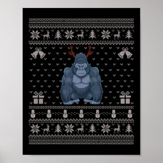 Ugly Xmas Sweater Style Gorilla Rentier Weihnachte Poster