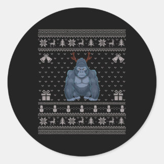 Ugly Xmas Sweater Style Gorilla Rentier Weihnachte Runder Aufkleber