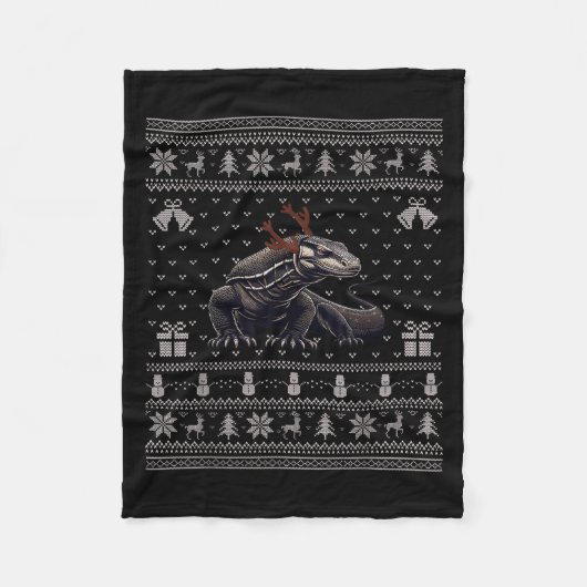 Ugly Xmas Sweater Style Komodo Dragon Reindeer Chr Fleecedecke (Vorderseite)