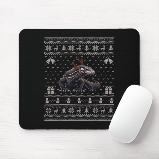 Ugly Xmas Sweater Style Komodo Dragon Reindeer Chr Mousepad (Mit Mouse)