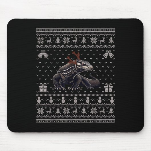 Ugly Xmas Sweater Style Komodo Dragon Reindeer Chr Mousepad (Vorne)