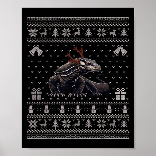 Ugly Xmas Sweater Style Komodo Dragon Reindeer Chr Poster (Vorne)