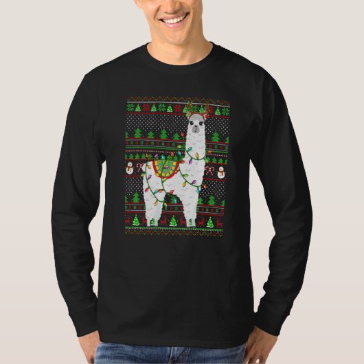 Ugly Xmas Sweater Style Lighting Alpaca Christmas T-Shirt (Vorderseite)