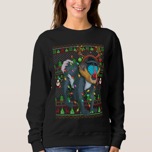 Ugly Xmas Sweater Style Lighting Baboon Christmas Sweatshirt (Vorderseite)