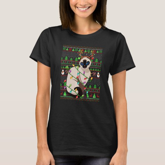 Ugly Xmas Sweater Style Lighting Balinese Cat Chri T-Shirt (Vorderseite)
