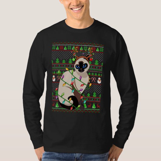 Ugly Xmas Sweater Style Lighting Balinese Cat Chri T-Shirt (Vorderseite)