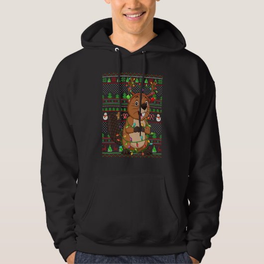 Ugly Xmas Sweater Style Lighting Beaver Christmas Hoodie (Vorderseite)