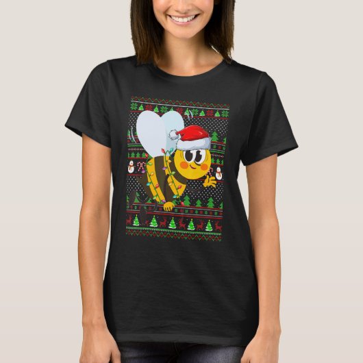 Ugly Xmas Sweater Style Lighting Bee Christmas T-Shirt (Vorderseite)
