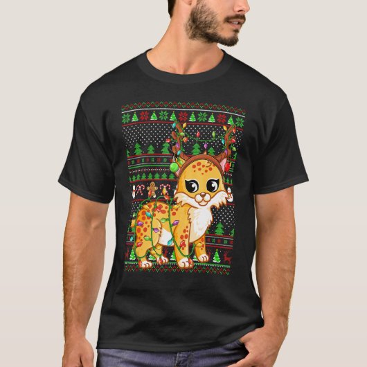 Ugly Xmas Sweater Style Lighting Bobcat Christmas T-Shirt (Vorderseite)