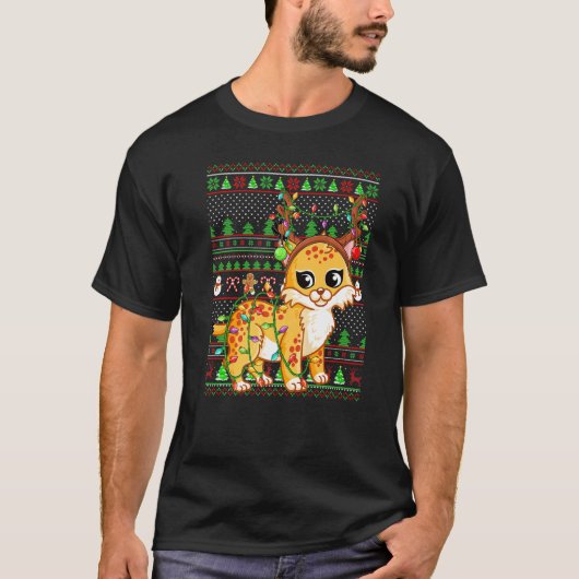 Ugly Xmas Sweater Style Lighting Bobcat Christmas T-Shirt (Vorderseite)