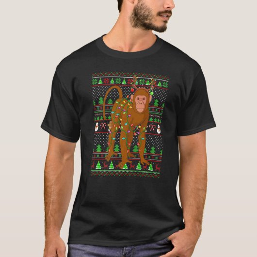 Ugly Xmas Sweater Style Lighting Bonobo Christmas  T-Shirt (Vorderseite)
