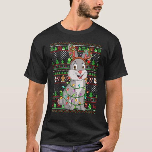 Ugly Xmas Sweater Style Lighting Bunny Christmas T-Shirt (Vorderseite)