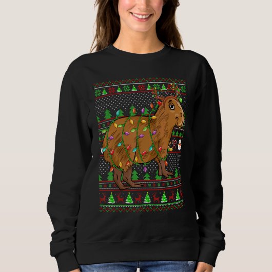 Ugly Xmas Sweater Style Lighting Capybara Christma Sweatshirt (Vorderseite)