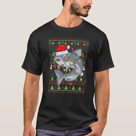 Ugly Xmas Sweater Style Lighting Catfish Christmas T-Shirt (Vorderseite)