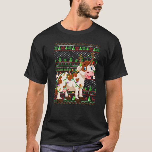 Ugly Xmas Sweater Style Lighting Cattle Christmas T-Shirt (Vorderseite)