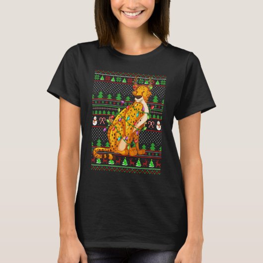 Ugly Xmas Sweater Style Lighting Cheetah Christmas T-Shirt (Vorderseite)