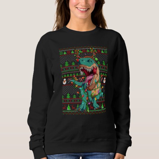 Ugly Xmas Sweater Style Lighting Dinosaur Christma Sweatshirt (Vorderseite)