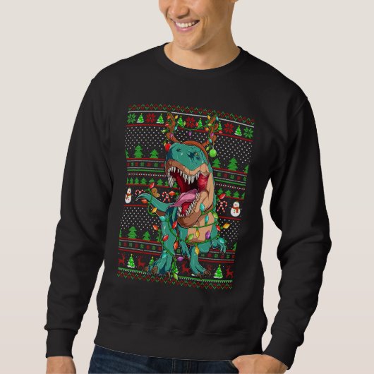 Ugly Xmas Sweater Style Lighting Dinosaur Christma Sweatshirt (Vorderseite)