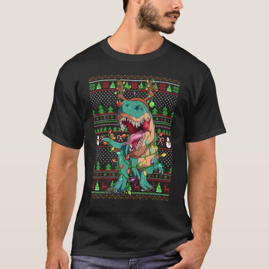Ugly Xmas Sweater Style Lighting Dinosaur Christma T-Shirt (Vorderseite)
