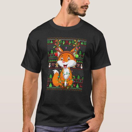Ugly Xmas Sweater Style Lighting Fox Christmas T-Shirt (Vorderseite)