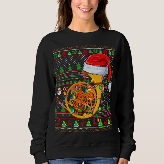 Ugly Xmas Sweater Style Lighting Französisch Horn Sweatshirt (Vorderseite)