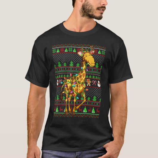 Ugly Xmas Sweater Style Lighting Giraffe Christmas T-Shirt (Vorderseite)