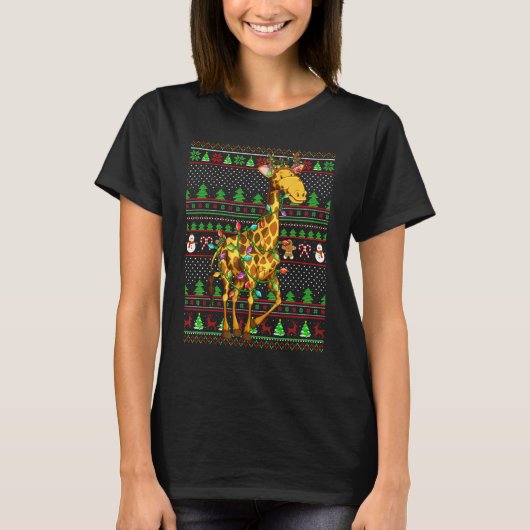 Ugly Xmas Sweater Style Lighting Giraffe Christmas T-Shirt (Vorderseite)