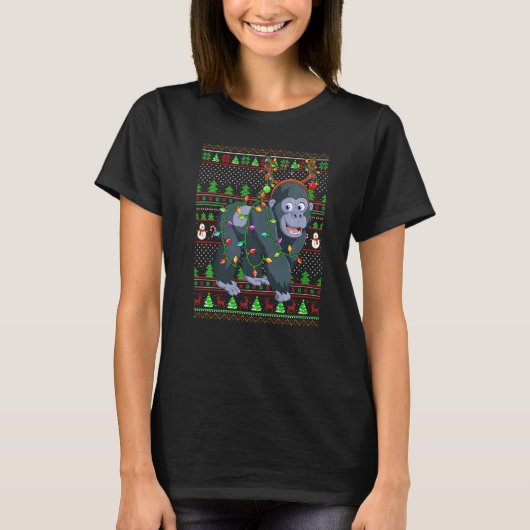 Ugly Xmas Sweater Style Lighting Gorilla Christmas T-Shirt (Vorderseite)
