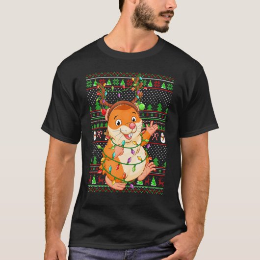 Ugly Xmas Sweater Style Lighting Hamster Christmas T-Shirt (Vorderseite)