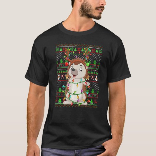 Ugly Xmas Sweater Style Lighting Hedgehog Christma T-Shirt (Vorderseite)