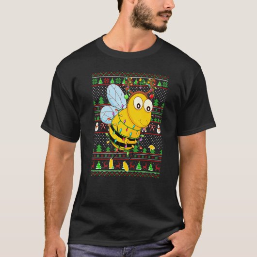 Ugly Xmas Sweater Style Lighting Honeybee Christma T-Shirt (Vorderseite)