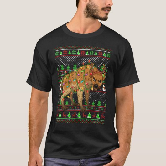 Ugly Xmas Sweater Style Lighting Hyena Christmas T-Shirt (Vorderseite)