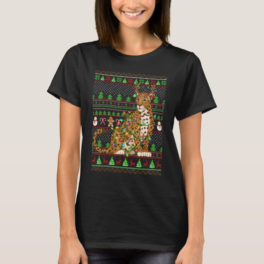 Ugly Xmas Sweater Style Lighting Jaguar Christmas T-Shirt (Vorderseite)
