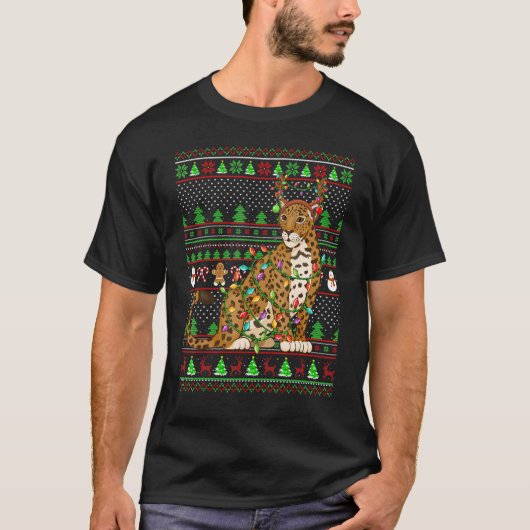 Ugly Xmas Sweater Style Lighting Jaguar Christmas T-Shirt (Vorderseite)