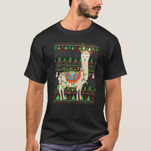 Ugly Xmas Sweater Style Lighting Llama Christmas T-Shirt (Vorderseite)