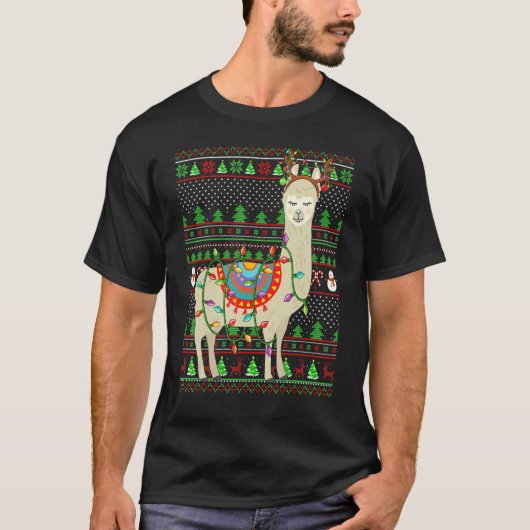 Ugly Xmas Sweater Style Lighting Llama Christmas T-Shirt (Vorderseite)